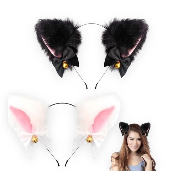 Fur Ears Bow Bells Fox Ears Adjustable Headband NEW - Picture 1 of 5